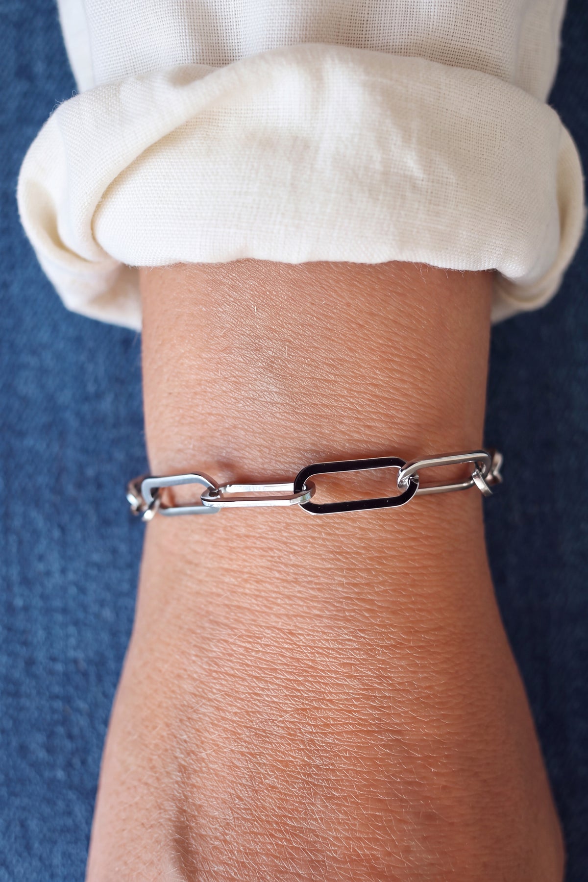 Silver Rectangle Link Bracelet