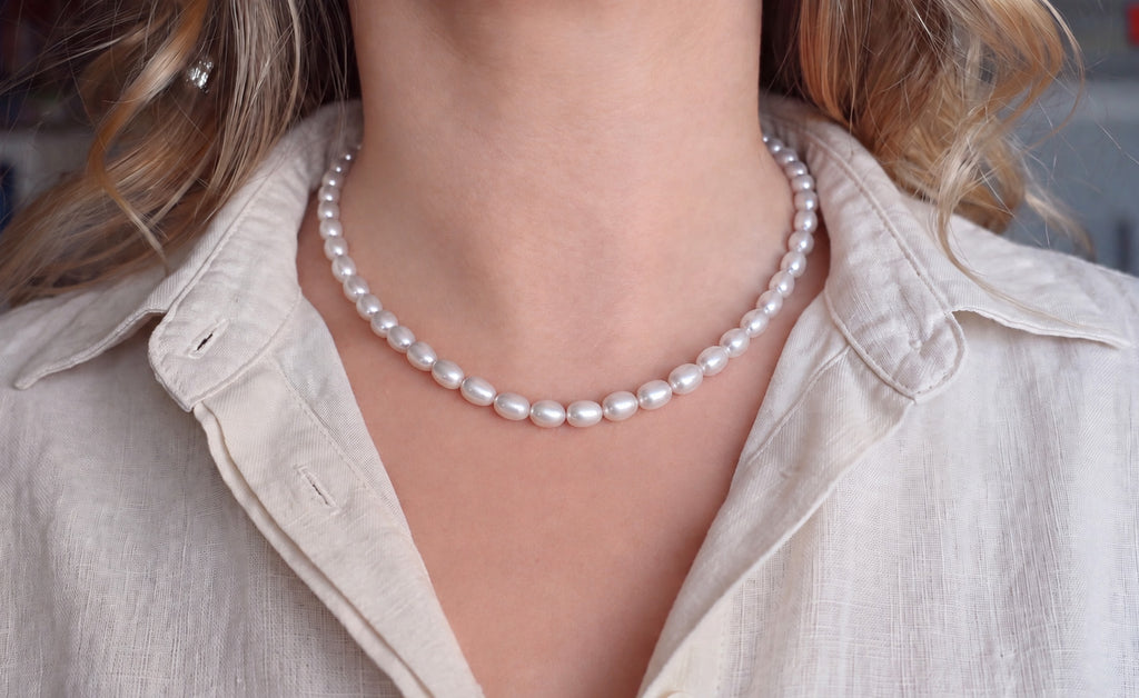 AAA Freshwater Rice Pearl Necklace – 7 × 6 mm