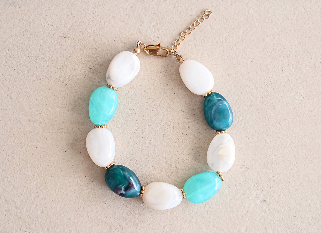 Marbled Green & Ivory Beaded Bracelet