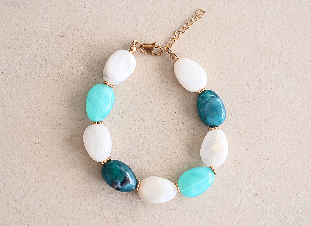 Marbled Green & Ivory Beaded Bracelet