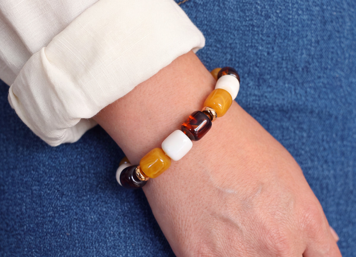 Honey Amber & Ecru Beaded Bracelet