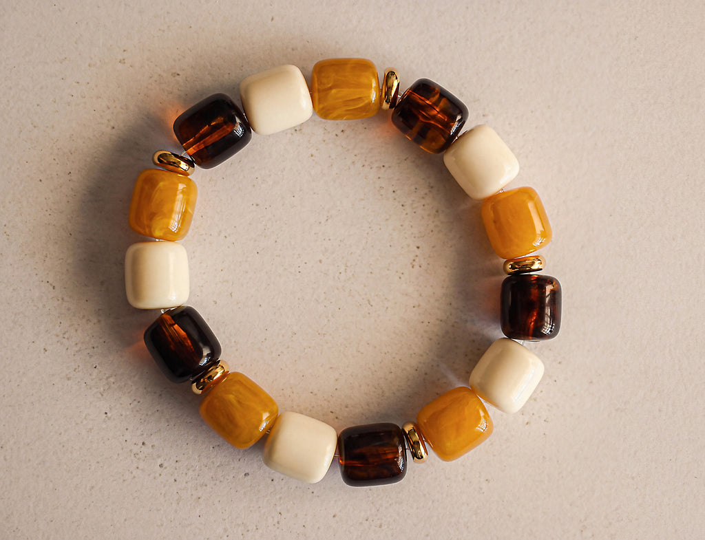 Honey Amber & Ecru Beaded Bracelet