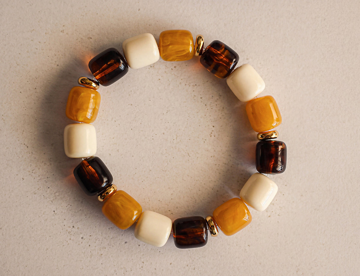 Honey Amber & Ecru Beaded Bracelet