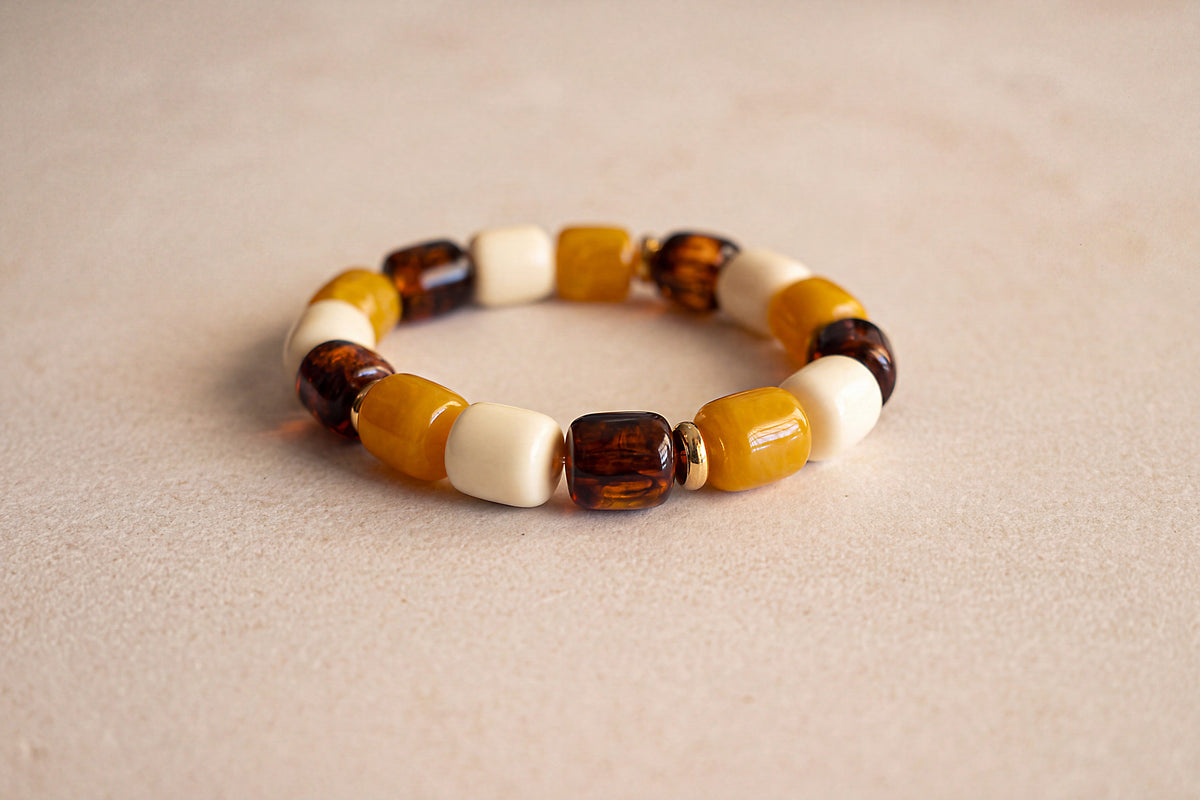 Honey Amber & Ecru Beaded Bracelet