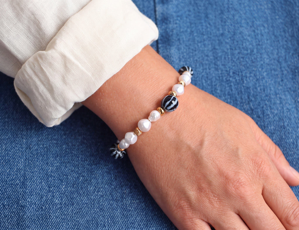 Navy Blue & Pearl-Effect Bracelet