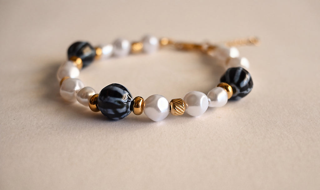 Navy Blue & Pearl-Effect Bracelet