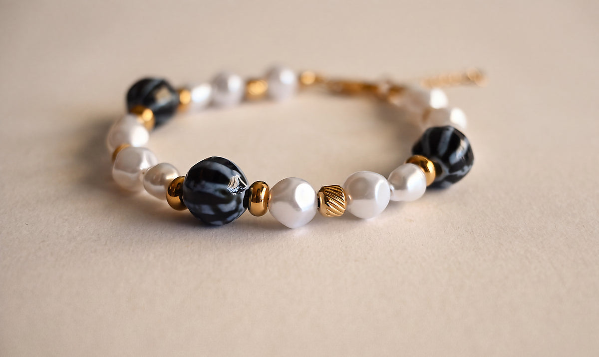 Navy Blue & Pearl-Effect Bracelet