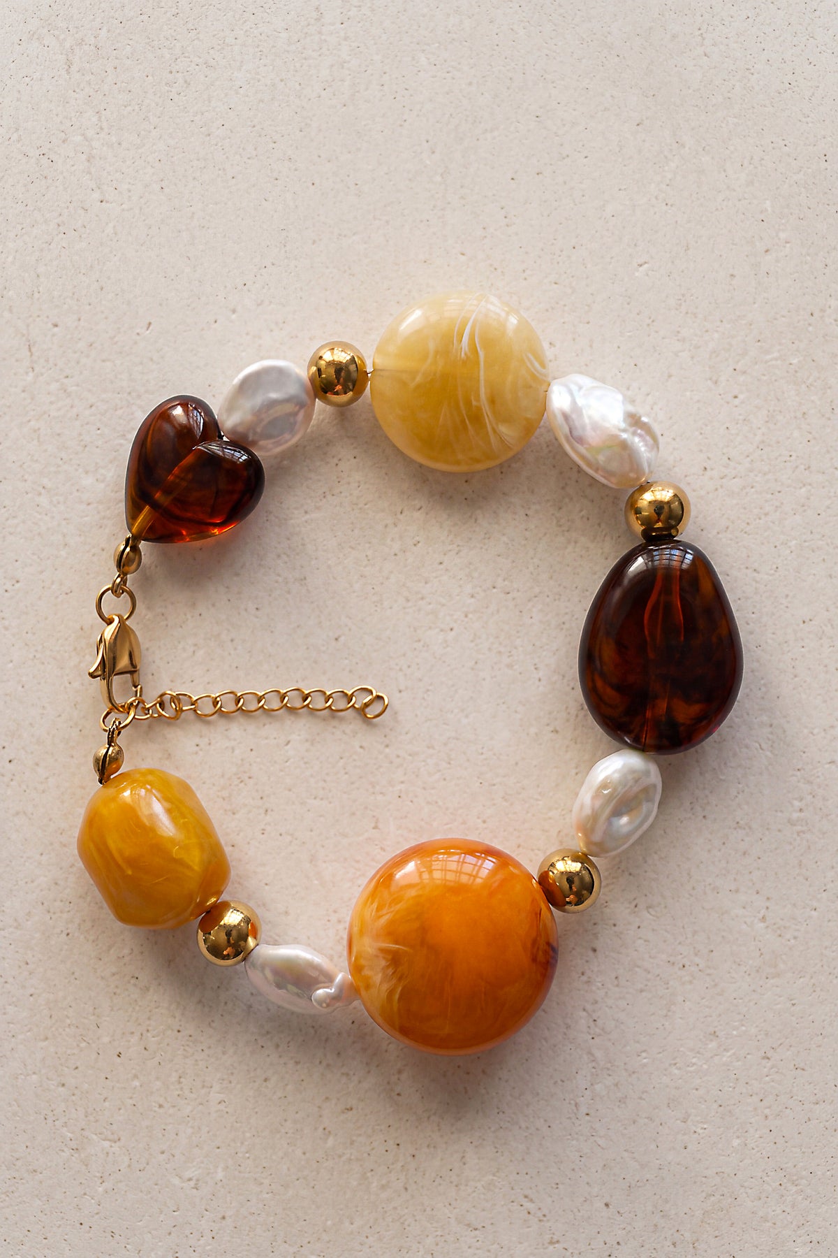 Amber Pearl & Beige Beaded Bracelet