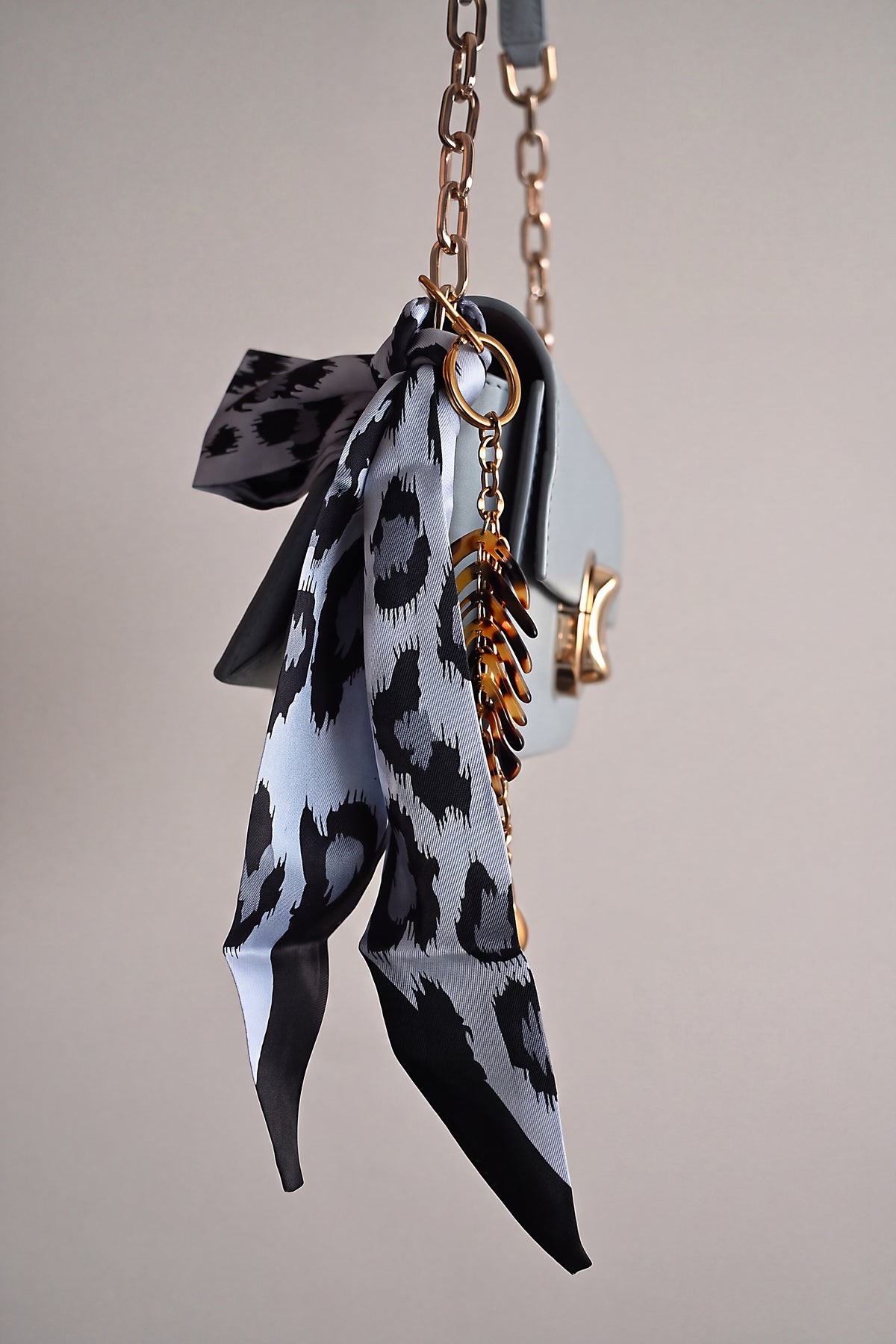 Blue Grey Leopard Bag Scarf Ribbon