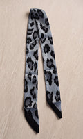 Blue Grey Leopard Bag Scarf Ribbon