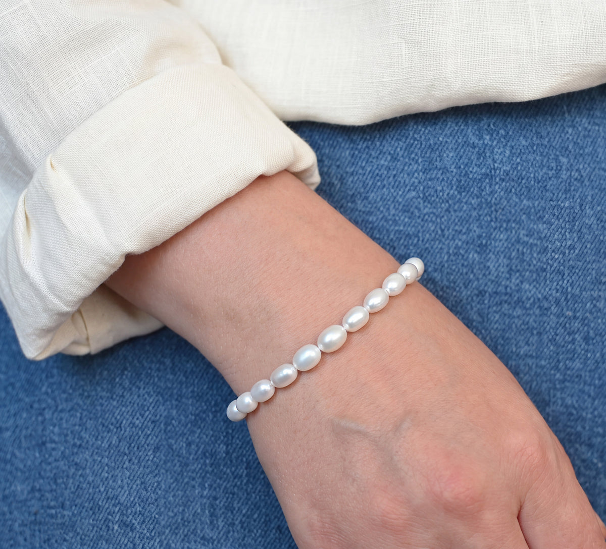 AAA Freshwater Rice Pearl Bracelet – 7 × 6 mm