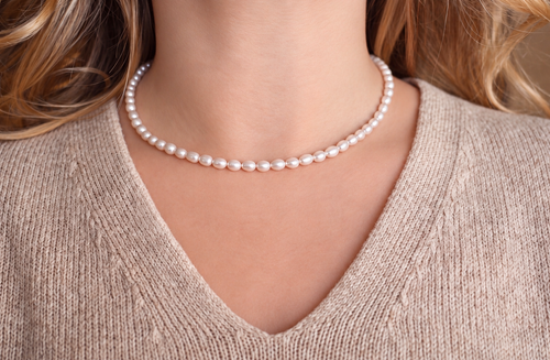 AA Freshwater Rice Pearl Necklace – 5 × 4.5 mm